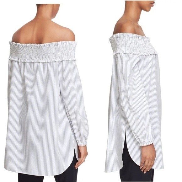 TIBI Stripe Off the Shoulder Smock Tunic Blouse 00 - Picture 13 of 14